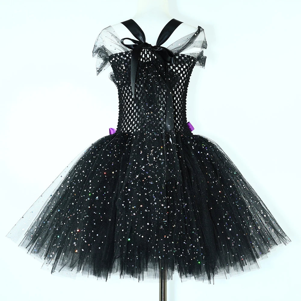 Glitter Black Cat Costume for Girls Carnival Birthday Party Fancy Tulle Tutu Dress Toddler Kids Halloween Animal Kitten Costumes