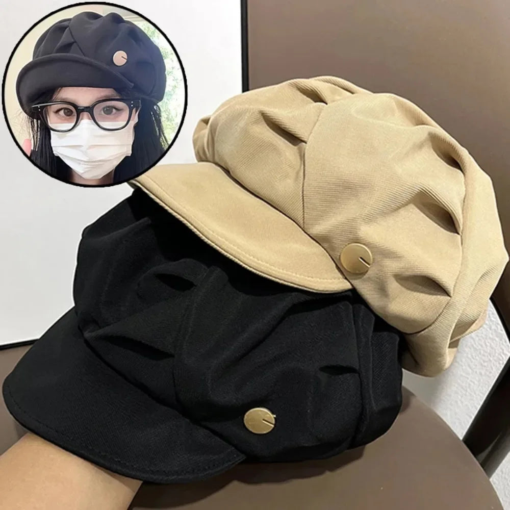 New Female Short Caps Ladies Pleated Berets Hats Spring Autumn Polyester Women Korean Fashion Gorros Para Hombres Boina Mujer