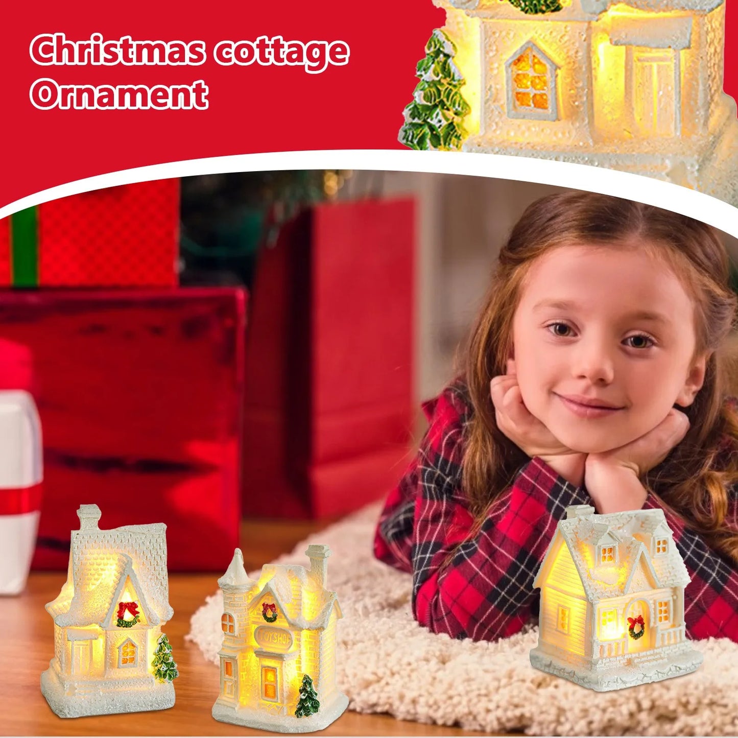 New Christmas Village Lights Up House Ornament LED Lights Up White Christmas Village House Set for Xmas Home Interior Decoration