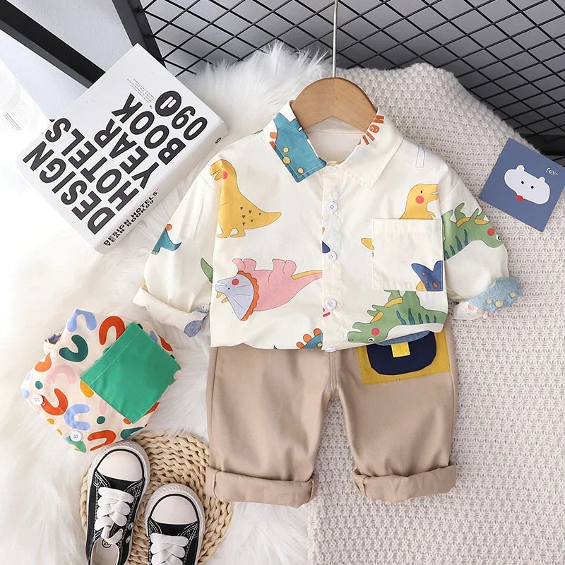 Autumn Spring Kids Boy Fashion Formal Clothing Set Kid Suits Set Plaid Shirt Pants 2pac/set Children Clothes Set 1 2 3 4 5 Years