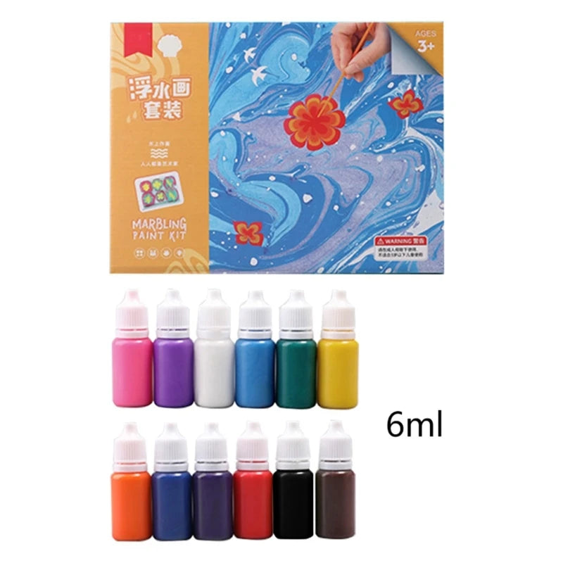 Kids Water Marbling Paint Set Non Toxic for Fabric Paper DIY Arts Crafts 6/12pcs