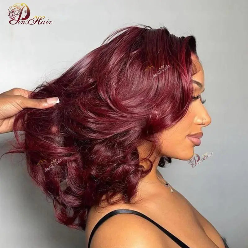 T1B Burgundy Short Ombre Loose Wave Hair Wig 4x4 Lace Frontal Wig For Black Women 99J Human Hair With Baby Hair Lace Closure Wig