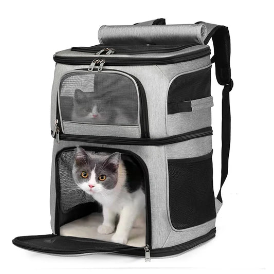 Double Layer Pet Backpack Oxford Cloth Portable Large Capacity Carrier Bag Can Accommodate Two Cat Outdoor Travel Cat Bag