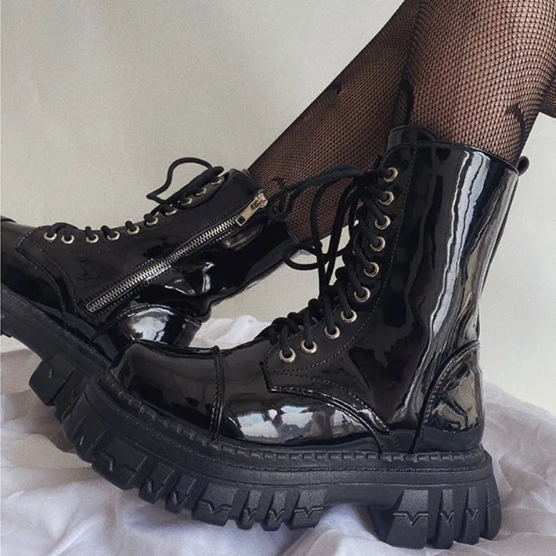 Short Shoes for Woman Combat Booties Punk Style Footwear Waterproof Women's Ankle Boots with Laces Lace-up Biker New Rock In Y2k