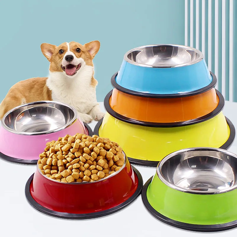 5 Colors Stainless Steel Dog Bowls,Lovely Pet Food Water Drink Dishes Feeder For Cat Puppy Dog Pet Feedersr Bowls Supplies