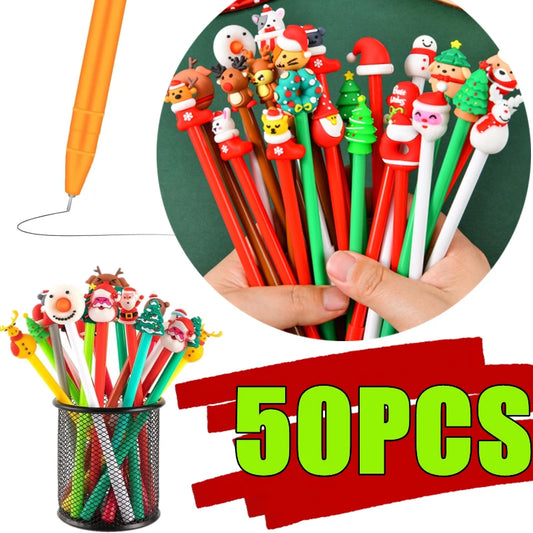 New 50-5PCS Christmas Santa Snowmen Gel Pen Cute Cartoon Black Ink Xmas Gel Pens School Stationery Supplies Wholesale Party Gift