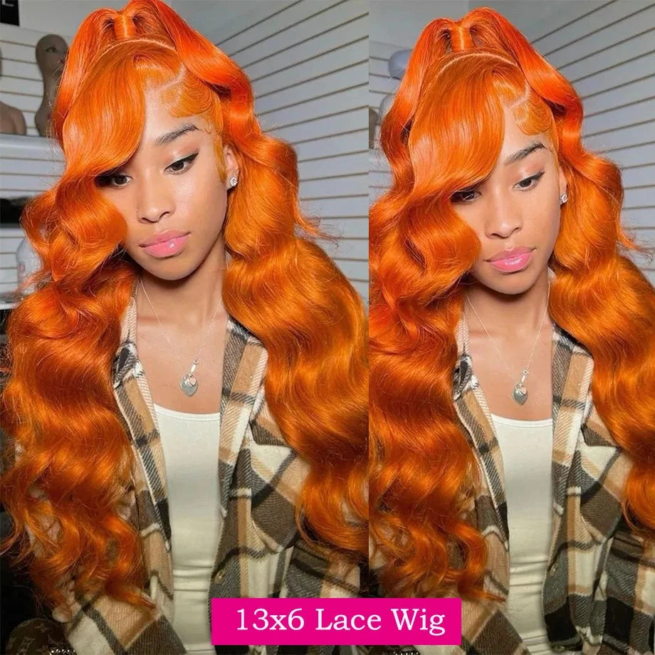 13x6 Hd Body Wave Orange Ginger Lace Front Wig Human Hair 100% Brazilian 13x4 Lace Frontal Colored Wigs For Black Women 36 Inch