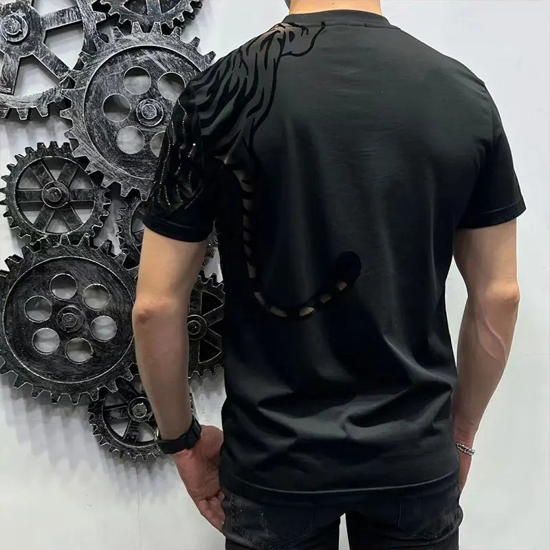 2024 Elegant Fashion Harajuku Slim Fit Ropa Hombre Loose Casual All Match Tshirts Printed O Neck Insert Short Sleeve T-shirts