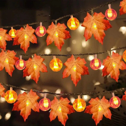 Halloween Party Pumpkin Maple Leaf String Light Halloween Home Party Fireplace Ornaments Wall Hangings Halloween Garden Decor