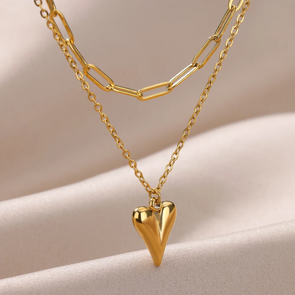 316L Stainless Steel Necklace For Women Gold Color Heart Pendant New Trend Girls Clavicle Chain Electroplate Jewelry Gifts