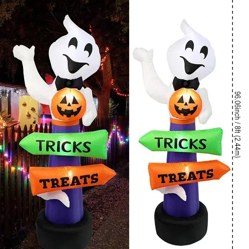 8FT Halloween Inflatables Outdoor Toys Pumpkin Ghost LED Tombstone Lighted Holiday Blow up Yard Decorations with Built-in Toys