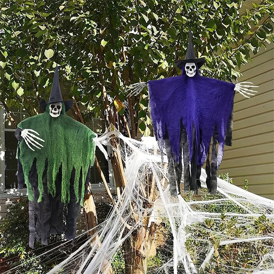 Halloween Hangable Skeleton Ghost Hangable Flying Witch Yard Garden Lawn Decor Scary Decor For Outdoor Indoor Halloween Decor