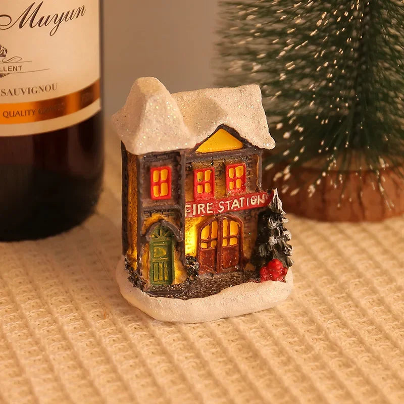 LED Resin Small Village House Christmas House Light Home Decoration Kids Xmas Gift New Year 2024 Bedroom Night Lamp with Battery