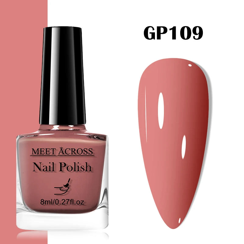 MEET ACROSS 8ml Pink White Nude Water-Based Peel Off Nail Polish Glass Bottle Nail Art Polish DIY Design No Need Lamp