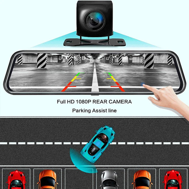 10 Inch Mirror Camera for Car Touch Screen Video Recorder Rearview mirror Dash Cam Front and Rear Camera Mirror DVR Black Box