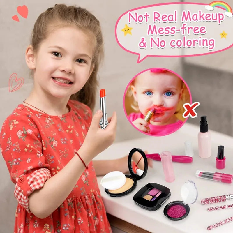 Kids Pretend Play Makeup Set Fake Make Up Kit with Cosmetic Bag for Little Girls Birthday Gift Children's Play Cosmetics Toys