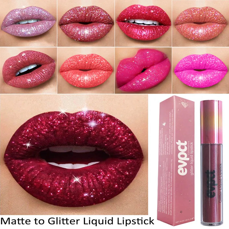 Waterproof Diamond Shimmer Glitter Lip Gloss 18 Colors Matte Glitter Liquid Lipstick Diamond Pearl Colour Lip Gloss Sexy Make Up