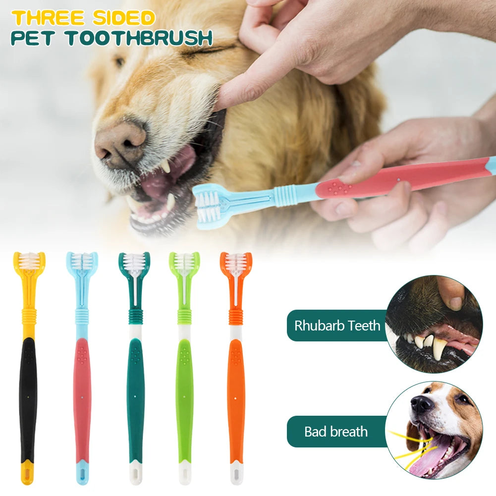 Three Sided Pet Toothbrush Three-Head Multi-angle Toothbrush Cleaning Dog Cat Brush Bad Breath Teeth Care Tool