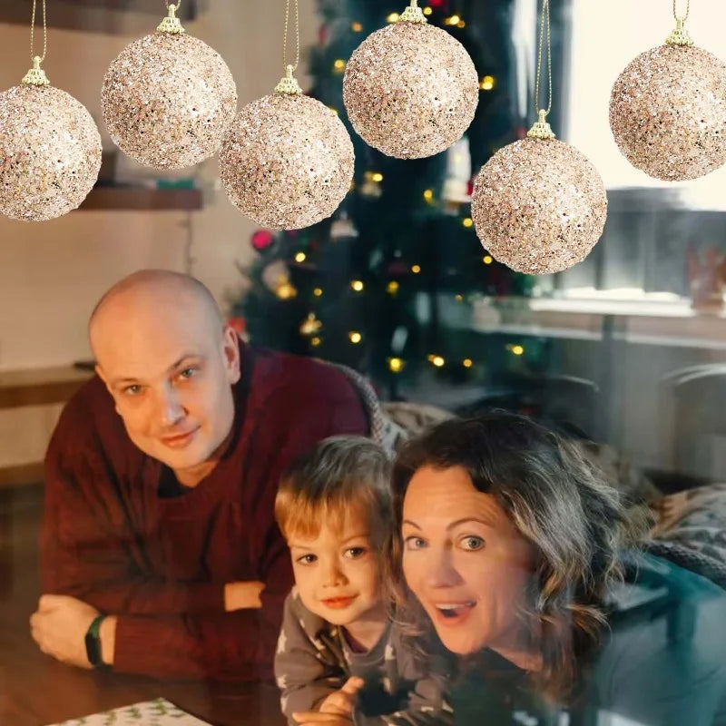 30/6pcs Glitter Champagne Gold Christmas Balls Sparkling Xmas Tree Hanging Ball Pendants Christmas New Year Party Decor Ornament