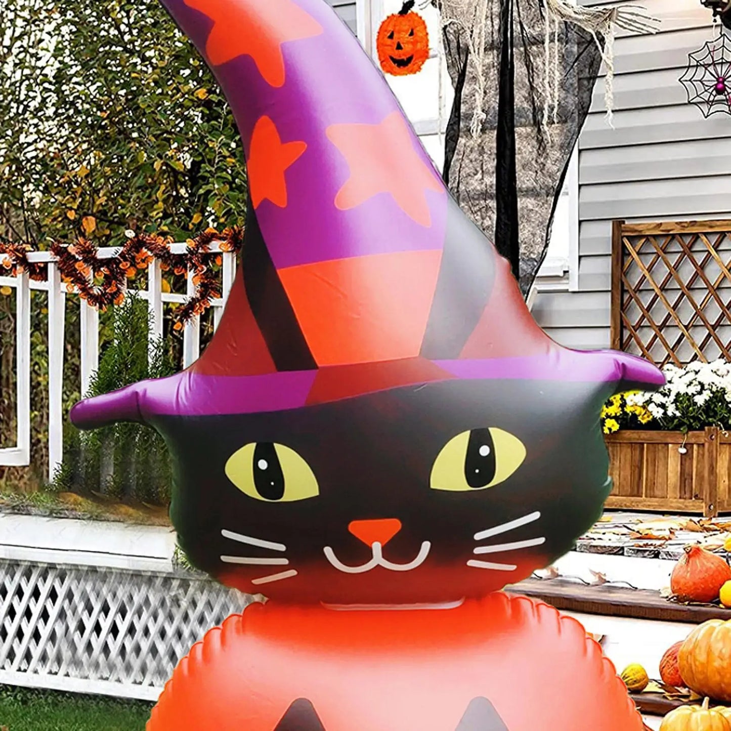 3.8ft Halloween Inflatable Decoration Pumpkin Cat Flashing Light for Holiday Garden Outdoor Yard Decor