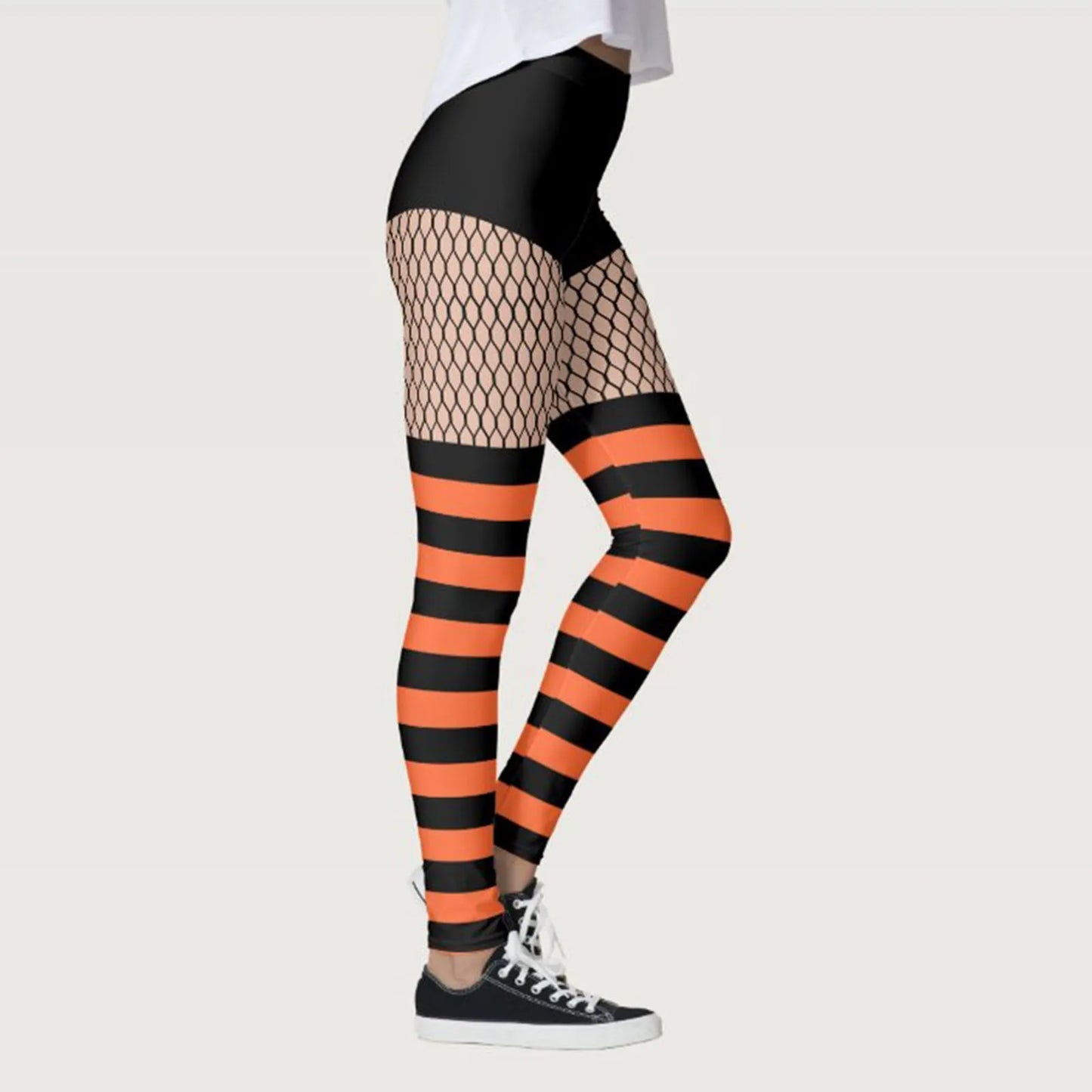 Striped Yoga Legging Women Print Goth Style Long Tights Casual Punk Ladies Sport High Waist Workout Elastic Leggings Halloween