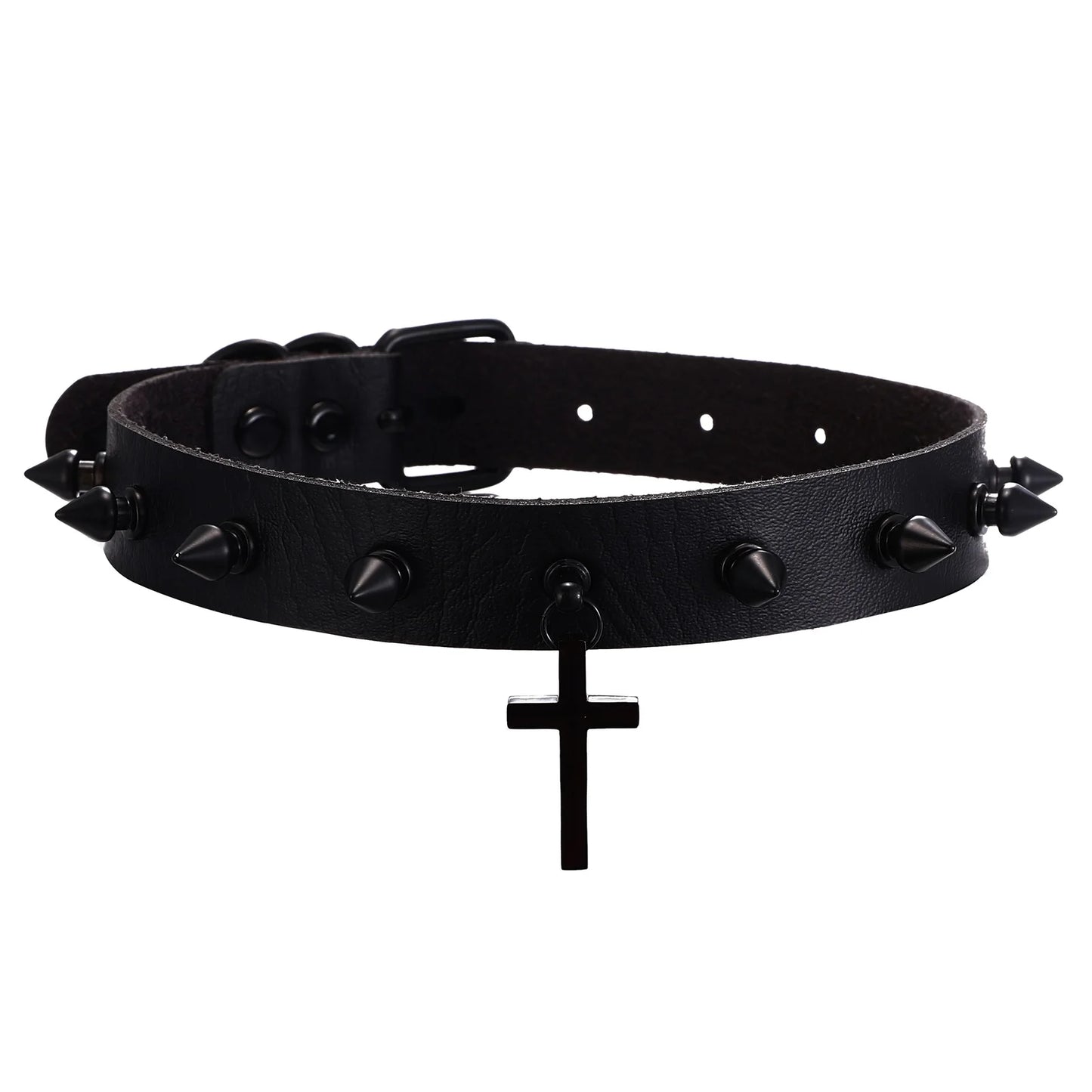 Cross Choker Necklace For Women Girls Goth Spiked Chokers Black Leather Collar Gothic Jewelry Fashion  Accessories