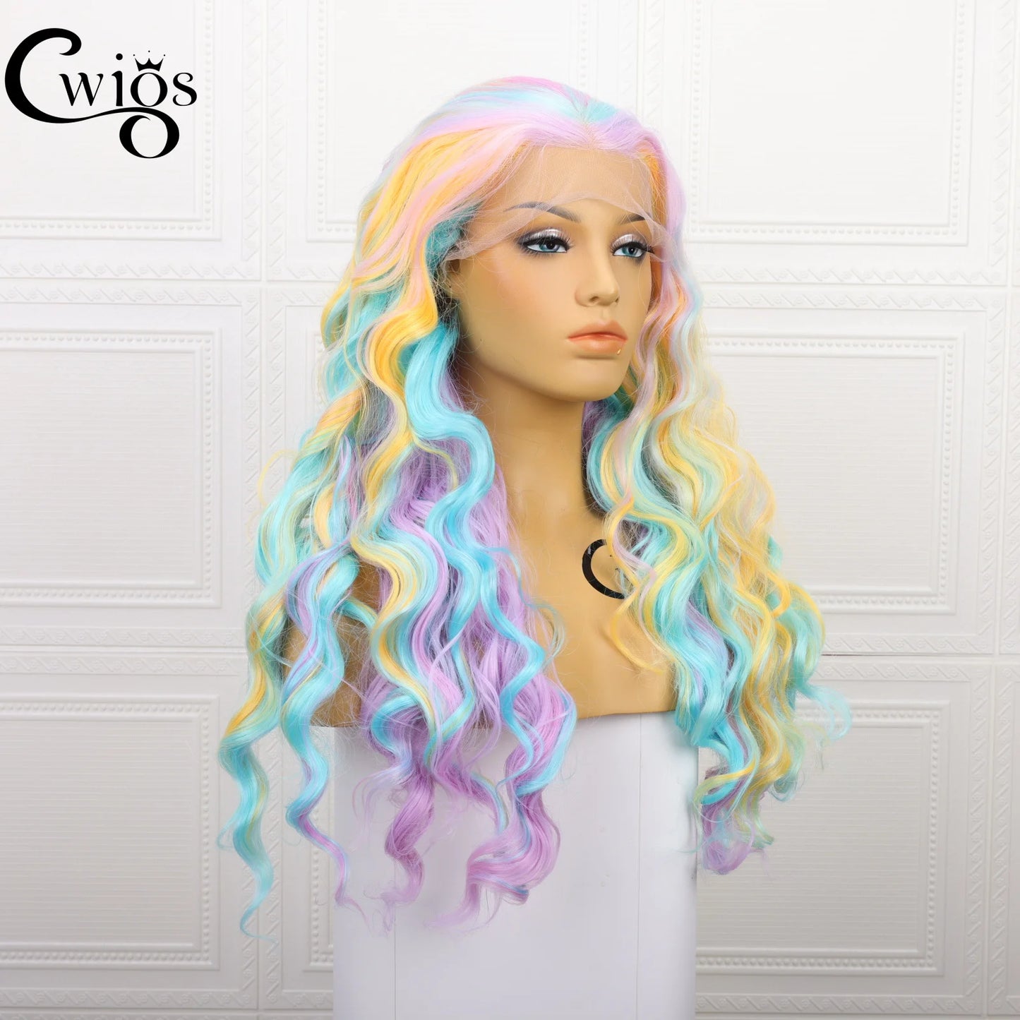 Wholesale Rainbow Multi-color Wig Look Like Human Hair 13*3 Transparent Pre-Plucked Hairline Futura Synthetic Lace Front Wigs