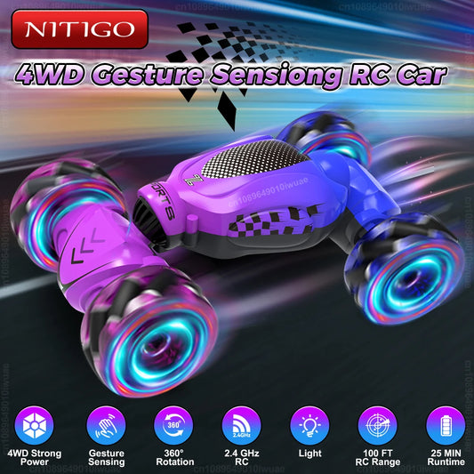 4WD Drift RC Stunt Car 2.4G Gesture Radio Remote Control Twist Car 360° Rotating Climbing Car Toys for Kids Boys Birthday Gift