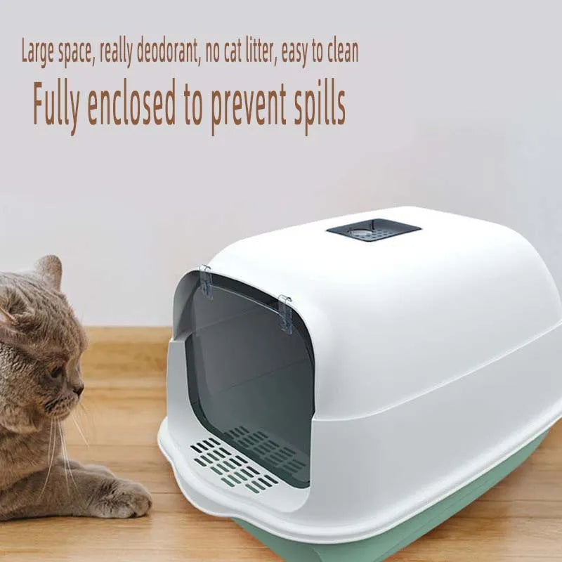 Pet Litter Box Fully Enclosed Spillproof Deodorant Cat Toilet Two-Way Shovel Large Capacity Cat Toilet Litter Box Closed Sandbox