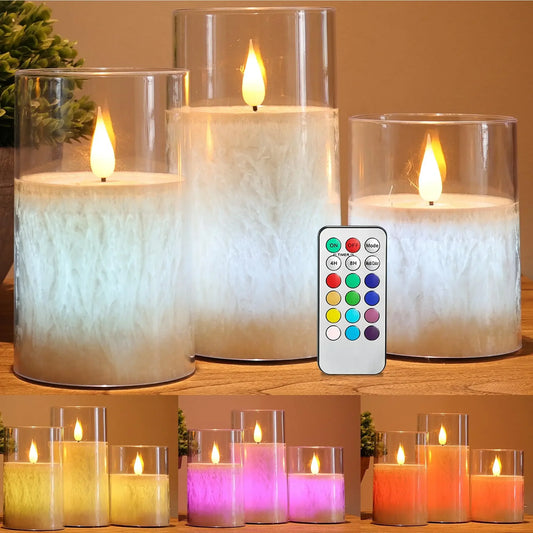 3Pcs/Set 10/12.5/15CM Led Flameless Electric Candles Lamp Acrylic Glass Battery with Remote Control LED Candle for Wedding Decor