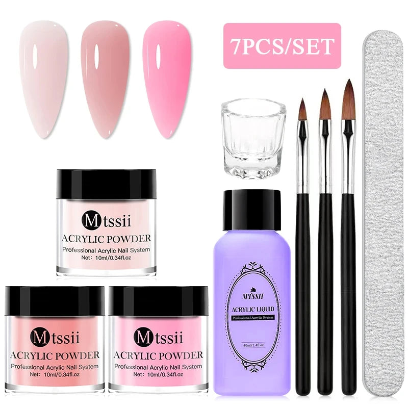 Nail Crystal Powder Kit Acrylic Liquid Set With Nail Brush Pink White Nails Powder For Nails Extension Carving Beginner Set