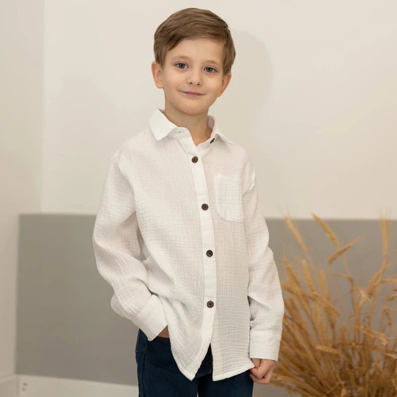 Linen Cotton White Shirts 2024 Boys Girls Summer T-Shirts New Toddler Comfortable Tops Tee Children Clothing Kids Button Blouse