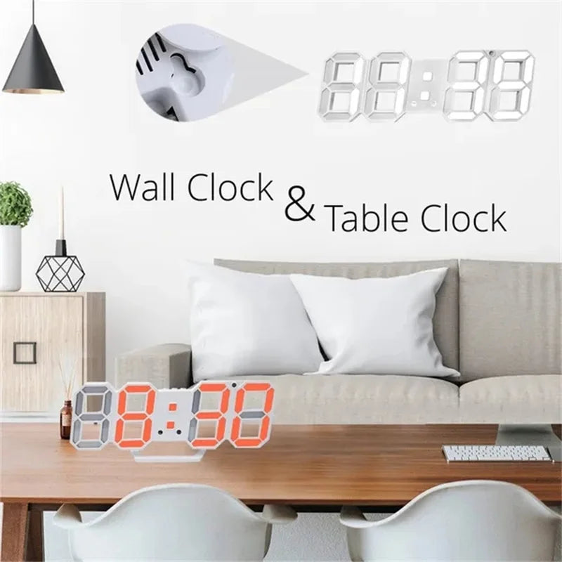 3D LED Digital Clock Glowing Night Mode Brightness Adjustable Electronic Table Clock Digital Wall Hanging Clock Home Bedroom