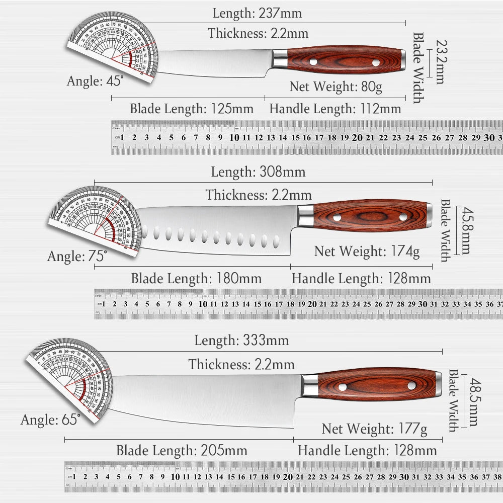 HEZHEN 1-6PC Knife Sets Carving Chef Bread Santoku Utility Paring Pakka Wood Handle  & Stainless Steel Rivet Kitchen Tool