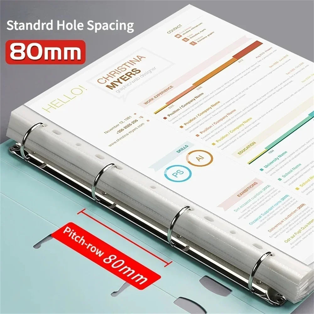 New A4 File Display Book 4 Hole Binder Folders Morandi Color Waterproof Document Ring Binder Folder Office School Supplies