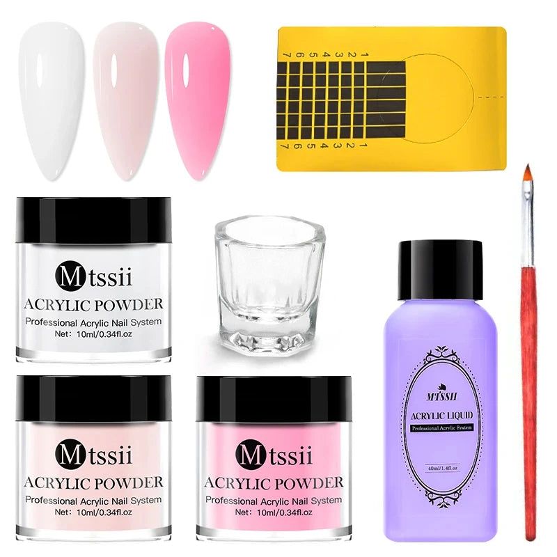 Nail Crystal Powder Kit Acrylic Liquid Set With Nail Brush Pink White Nails Powder For Nails Extension Carving Beginner Set