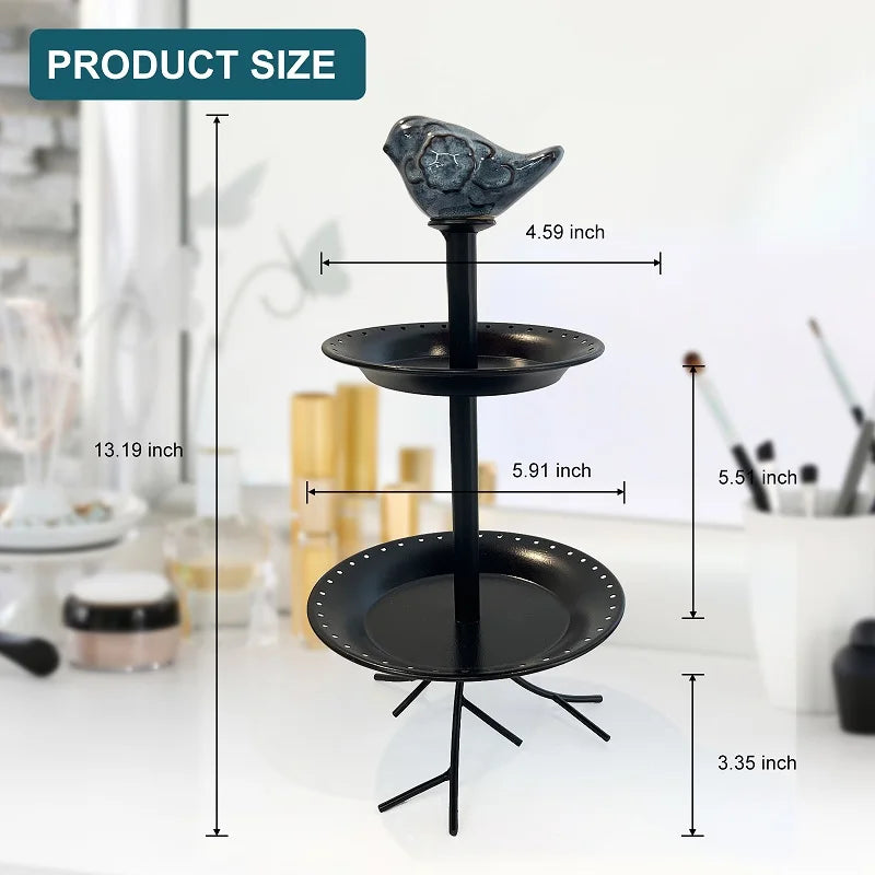 Black Double Jewelry Rack Home Desktop Decoration Earrings Storage Rack Jewelry Storage Tray For Bedroom Powder Room Women Gift