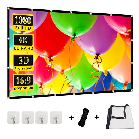 60-200 Inch Portable Foldable Projector Screen High Density White Less Creases Soft Projection Screen 16:9 Indoor Outdoor