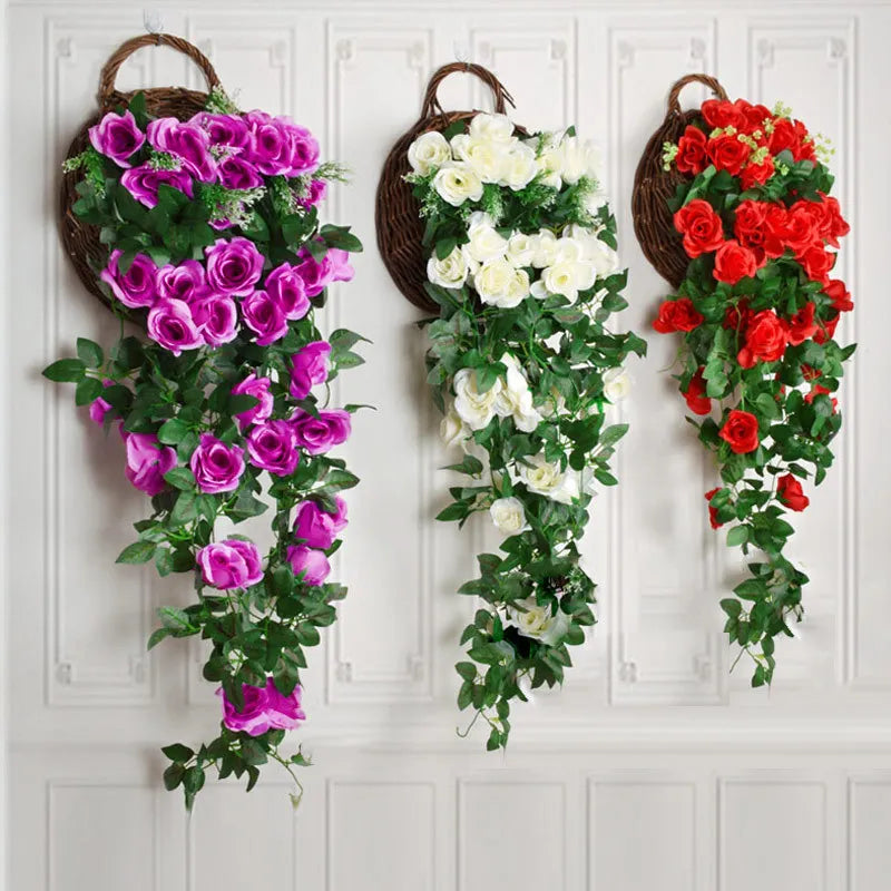 Artificial Flower Rattan Fake Plant Vine Decoration Wall Hanging Roses Flowers for Home Wed Party interior outdoor Decoration