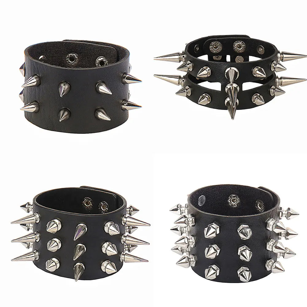 New Black Goth Bracelets For Women Punk Boho Emo Spike Rivets Leather Charm Bracelet Cuff Bangles Festival Jewelry Party Gifts