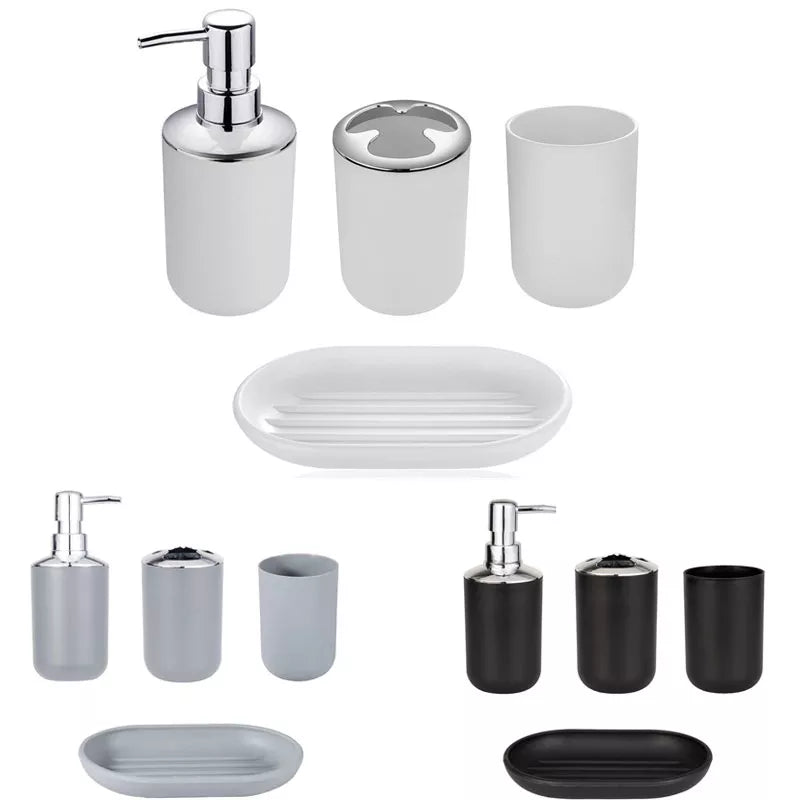 4pcs Luxury Bathroom Accessories Plastic Toothbrush Holder Cup Soap Dispenser Dish Toilet Holder Pump Bottle Cup Bathroom Set