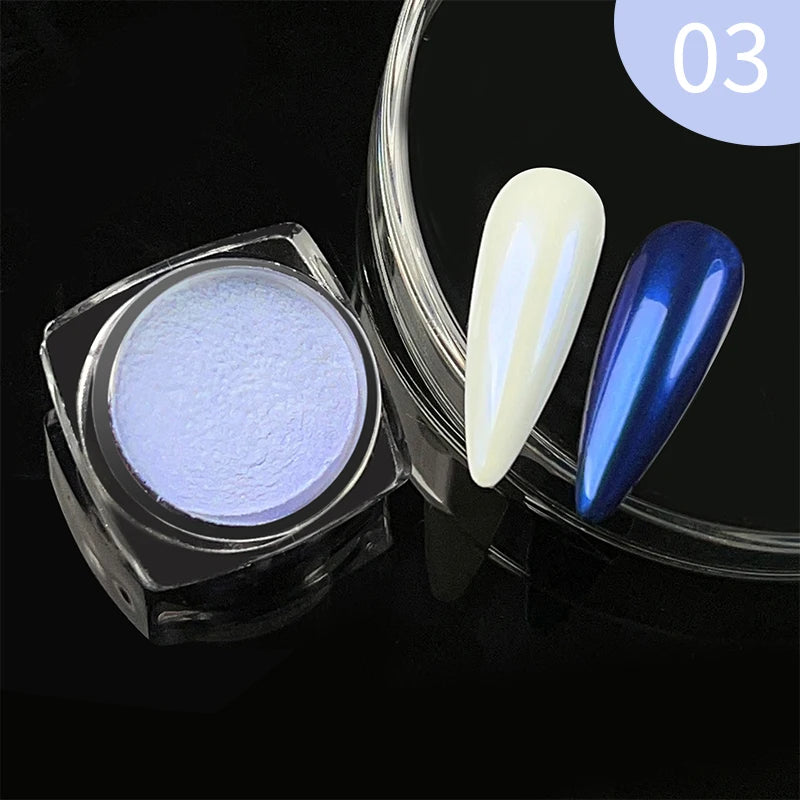 Aurora Pearl Nude Pink White Nails Glitter Dust Chrome Moonlight White Rubbing on Powder Shell Mirror Pigment Nail Art Supplies