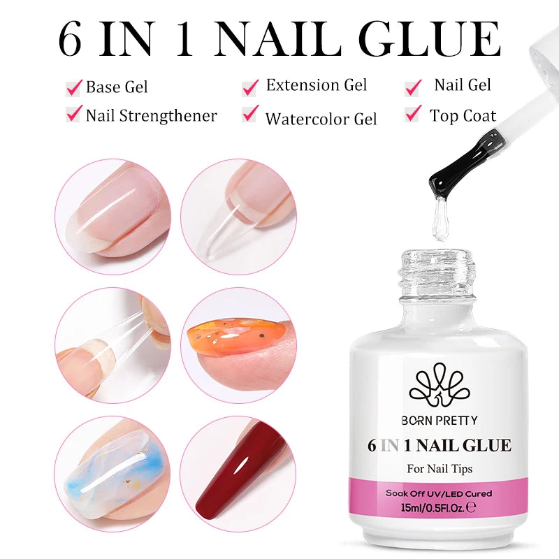 BORN PRETTY 10ML 8-in-1 Strong Nail Glue Gel Nail Polish Transparent Clear Function Gel Thickness Rubber Base Rhinestone Glue