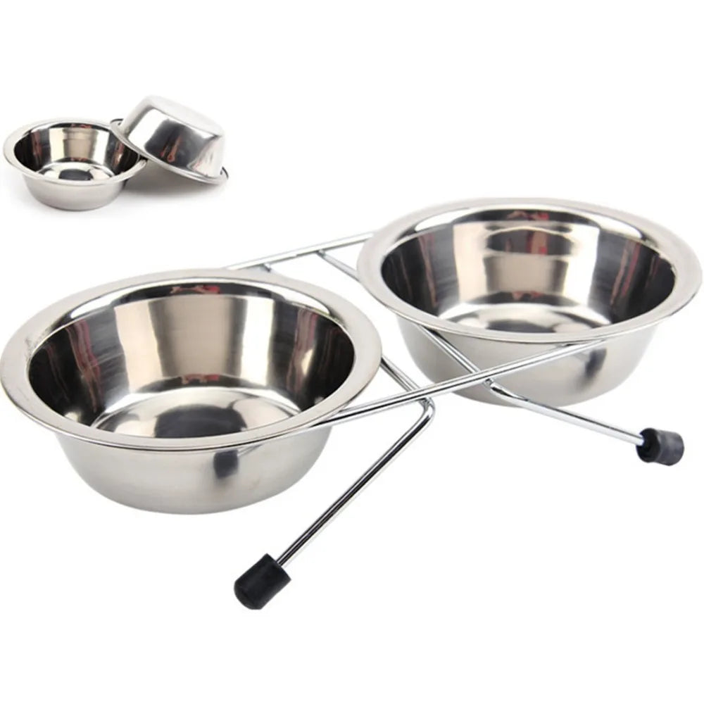 Dog Bowl Stainless Steel Pet Dogs Cat Double Bowls Durable Iron Stand Food Water Dishes Anti Slip Puppy Feeder Pet Supplies