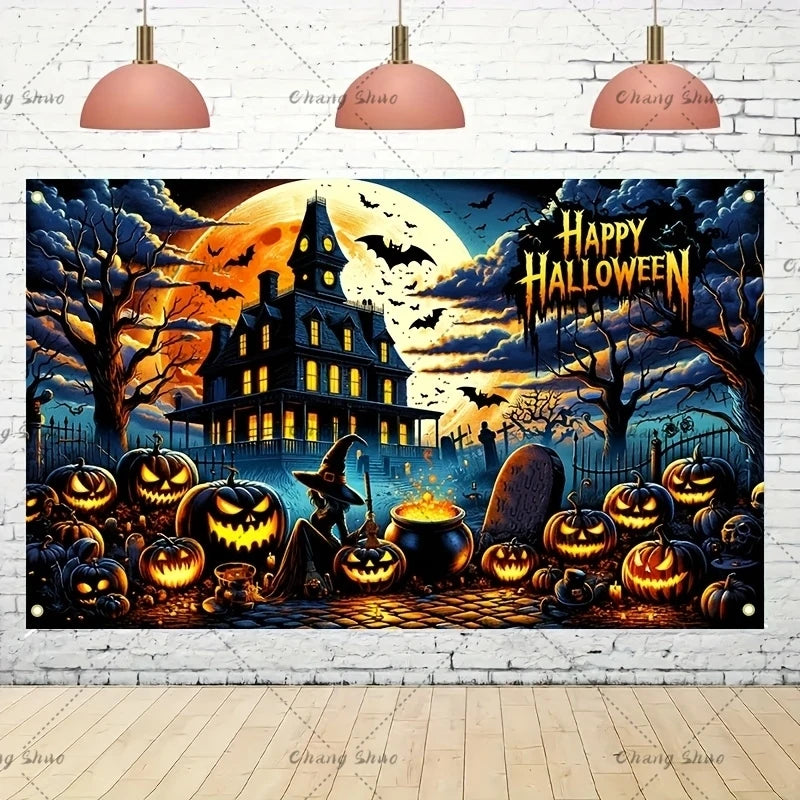 Halloween Photography Backdrop Custom Horror Castle Forest Pumpkin Lantern Family Party Photo Background Banner Decoration Prop