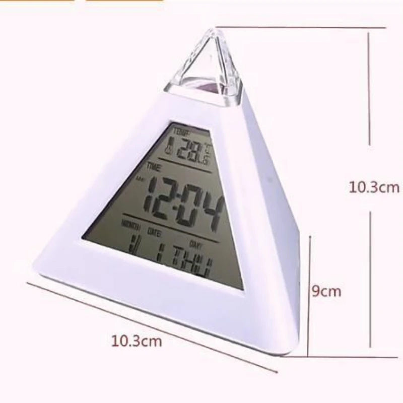 Digital LED Alarm Clock 7 Colors Changing Night lights for desktop Time Temperature Display Pyramid Shape Desk Clock Home Decor