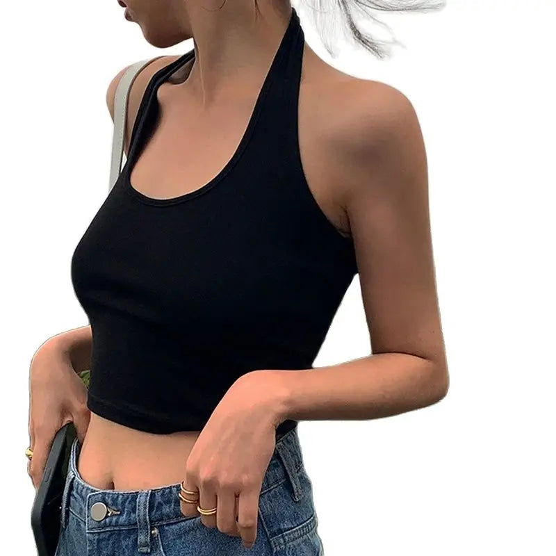 Cotton Sexy Backless Black White Tank Tops Halter Streetwear Vest Female Crop Top Summer 2024 Basic T-shirts Ladies Tube Camis