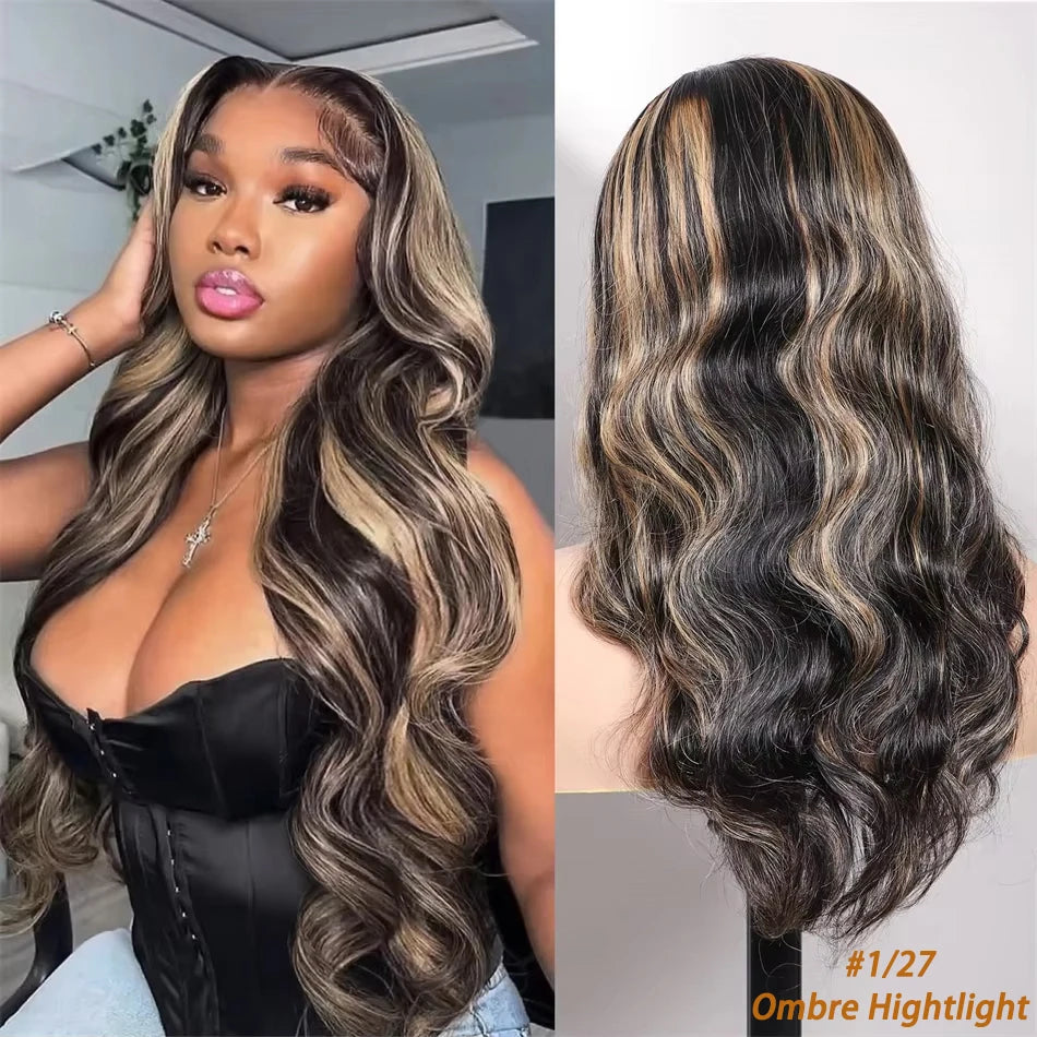 Blonde Highlight Body Wave Lace Front Human Hair Wig 13X4 Lace Frontal Human Hair Wigs For Women Hightlight 1B/27 Wig On Sale