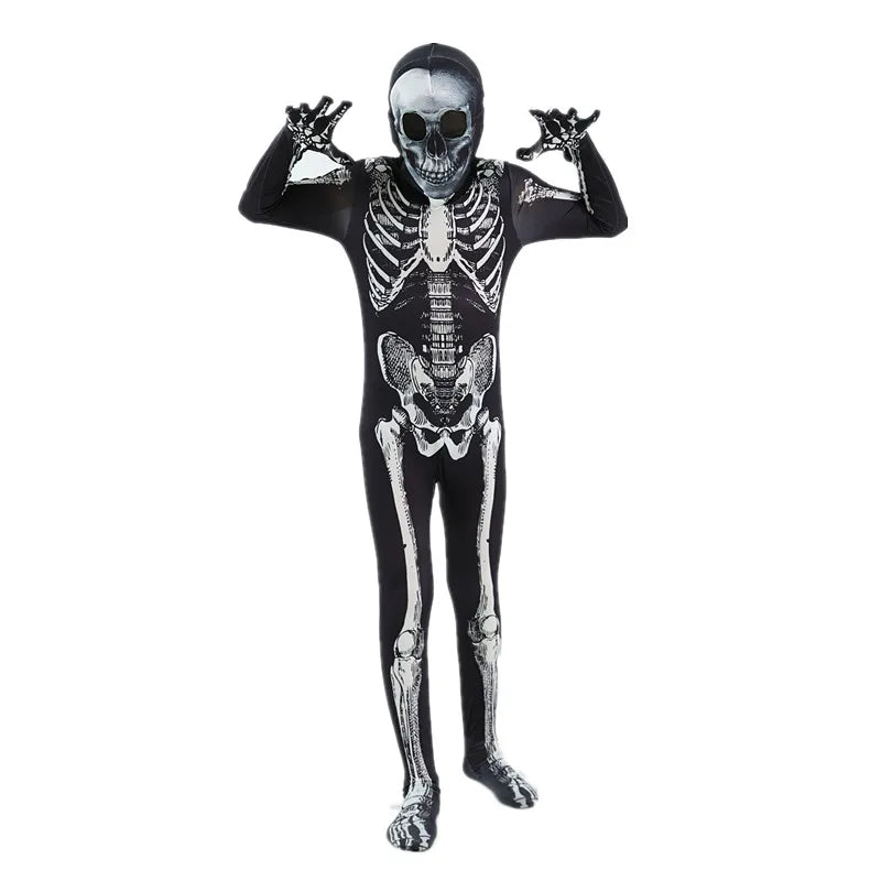 Kids Skeleton Pattern Men's Horror Hoodie Dark Ghost Styling Halloween Horror Skeleton Jumpsuit for Men and Women Costumes