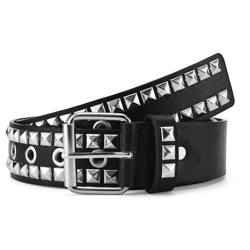 Metal Punk Rock Rivet Belt Punk PU Leather Belt Threads Studded Goth Belt with Pyramid Studs for Women Men